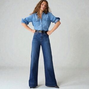 J. Crew Factory High Rise Trouser Jean Wide Leg Dark Blue Wash Size 29